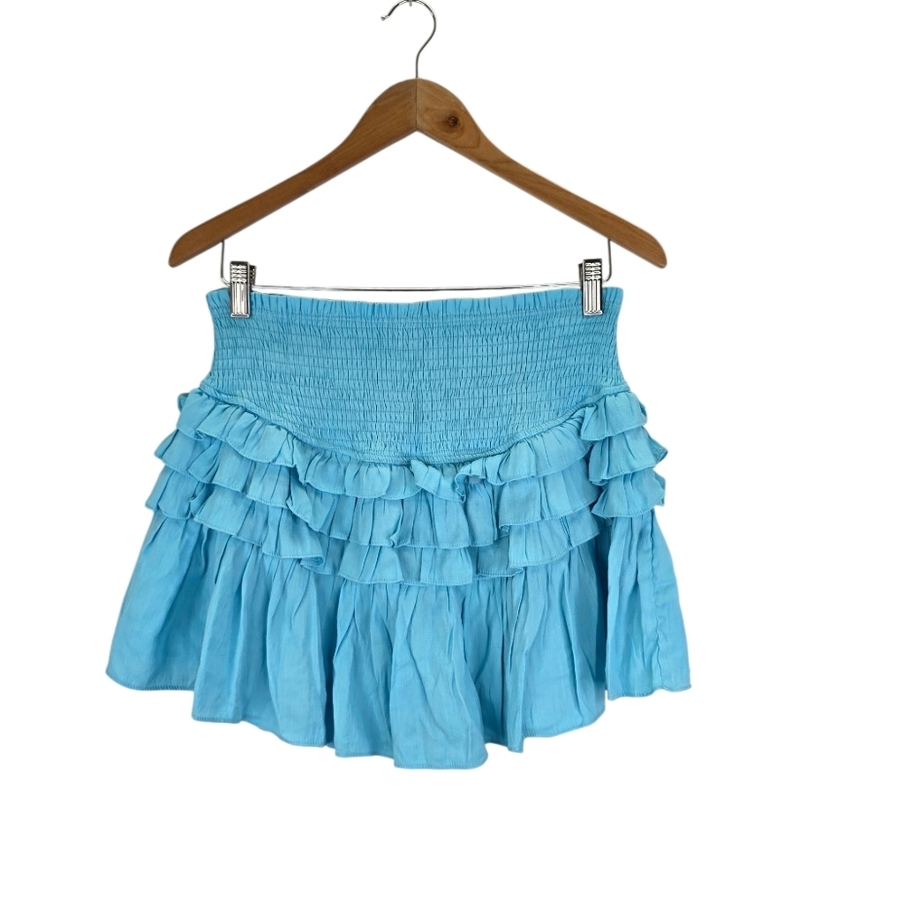 Y2k Inspired DO+BE Turquoise Blue Mini Skort Smocked Ruffle Waist Skirt Size L